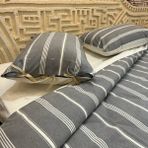 Jwk Home Akçay Çizgili ve Düz Çift Taraflı Nevresim Seti - Çift Kişilik - Ekru Çizgili Gri - Gri - Krem - 200 x 220 cm