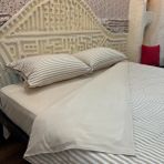 Jwk Home Akçay Çizgili ve Düz Çift Taraflı Nevresim Seti - Çift Kişilik - Kahve Çizgili Krem - Cappuccino - Krem - 200 x 220 cm