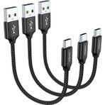 JXMOX Kısa USB C Kablosu (0,2 m 3'lü Paket), USB-A'dan Tip-C'ye 3A Hızlı Şarj Kablosu Samsung Galaxy S22 S21 S20 Ultra S10 S9, Note 10 9, A80 A70 A50 A40, Güç Bankası, USB C Şarj Cihazı (Siyah)