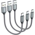 JXMOX Kısa USB C Kablosu (0,2 m 3'lü Paket), USB A'dan Tip-C'ye Şarj Kablosu 3.1A Hızlı Şarj iPhone 15 16 Pro Max, Samsung Galaxy S20 S10 S9, Note 10 9, A80 A70 A50 A40, Power Bank (Gri) ile Uyumlu