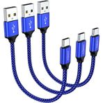 JXMOX Kısa USB C Kablosu (0,2 m 3'lü Paket), USB A'dan Tip-C'ye Şarj Kablosu 3.1A Hızlı Şarj, iPhone 15 16 Pro Max, Samsung Galaxy S20 S10 S9, Note 10 9, A80 A70 A50 A40, Power Bank (Mavi)