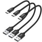 JXMOX Kısa USB C Kablosu (1ft 3'lü Paket), USB-A'dan Tip-C'ye Hızlı Şarj Şarj Kablosu Samsung Galaxy S22 S21 S20 Ultra S10 S9 S8, Note 10 9 8, A80 A70 A50 A40 A20 A10, Güç Bankası (Siyah)