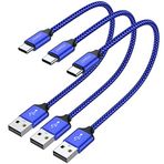 JXMOX Kısa USB C Kablosu (1ft 3'lü Paket), USB A'dan Tip-C'ye Şarj Kablosu 3.1A Hızlı Şarj iPhone 15 16 Pro Max, Samsung Galaxy S22 S21 S20 S10 S9, Note 10, A80 A70 A50, Güç Bankası (Mavi)