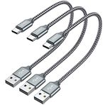 JXMOX Kısa USB C Kablosu (1ft 3'lü Paket), USB A'dan Tip-C'ye Şarj Kablosu 3.1A Hızlı Şarj iPhone 15 16 Pro Max, Samsung Galaxy S22 S21 S20 S10 S9, Note 20 10, A80 A70 A50, Güç Bankası (Gri)