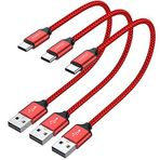 JXMOX Kısa USB C Kablosu (1ft 3'lü Paket), USB A'dan Tip-C'ye Şarj Kablosu 3.1A Hızlı Şarj iPhone 15 16 Pro Max, Samsung Galaxy S22 S21 S20 S10 S9, Note 20 10, A80 A70 A50, Güç Bankası (Kırmızı)