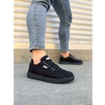 JY0118 REX Bağcıklı Keten Kumaş Erkek Günlük Sneaker Ayakkabı KST - Siyah