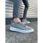 JY204 Flex Bağcıklı Keten Kumaş Erkek Günlük Sneaker Ayakkabı KBT - Gri