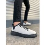 JY204 Flex Bağcıklı Keten Kumaş Erkek Günlük Sneaker Ayakkabı KST - Beyaz/Siyah
