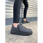 JY502 Bold Bağcıklı Cilt Erkek Günlük Sneaker Ayakkabı CST - Siyah