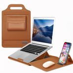 JZ 15 16 Inch Polyurethane (PU) Laptop El Çantası çantası Sleeves Cep telefonu tutucusu Mouse Pad for Macbook Air Pro Retina M1 M2 Surface HP Lenovo Dell ASUS Acer Samsung Laptops Bag Case- Brown