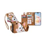JZ Honor 70 5G için Cüzdan Destekli Kılıf, Sevimli Kedi Crossbody Cep Telefonu Cüzdanı Kart Tutucuları ile Deri Kapaklı Kapak Fermuarlı Cep Ayarlanabilir Kordon Kayışı - Kahverengi