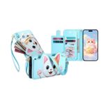 JZ Honor 70 5G için Cüzdan Destekli Kılıf, Sevimli Kedi Crossbody Cep Telefonu Cüzdanı Kart Tutucuları ile Deri Kapaklı Kapak Fermuarlı Cep Ayarlanabilir Kordon Kayışı - Mavi