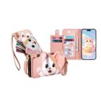 JZ Honor 70 5G için Cüzdan Destekli Kılıf, Sevimli Kedi Crossbody Cep Telefonu Cüzdanı Kart Tutucuları ile Deri Kapaklı Kapak Fermuarlı Cep Ayarlanabilir Kordon Kayışı - Pembe