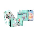 JZ Honor 70 5G için Cüzdan Destekli Kılıf, Sevimli Kedi Crossbody Cep Telefonu Cüzdanı Kart Tutucuları ile Deri Kapaklı Kapak Fermuarlı Cep Ayarlanabilir Kordon Kayışı - Yeşil