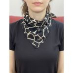 Jz Moda Siyah Zürafa Desenli Şifon Fular - 50X50 cm Şık Boyun ve Saç Aksesuarı - Siyah - Bej