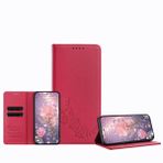 JZ RedMi Note 11/11S/12S için Şakayık Kabartmalı Cüzdan Kılıf, Deri Cüzdan Kapaklı Kapak ➤ RFID Engelleme-Kickstand ✪Kart Yuvaları Kadınlar Kız Çocuklar için Koruyucu Folyo Kabuk - Kırmızı