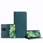 JZ Samsung Galaxy A03 için Şakayık Kabartmalı Cüzdan Kılıf, Deri Cüzdan Kapaklı Kapak ➤ RFID Engelleme➤ Kickstand & Kart Yuvaları & Kadınlar Kız Çocuklar için Koruyucu Folyo Kabuk - Koyu Yeşil