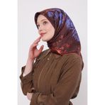 K.Bordo Soyut Gül Desen Twill İpek Eşarp