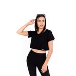K-BRIGHT Kadın Crop Top Kısa Kollu Basic Sürdürülebilir Organik Pamuk Boş Zaman Spor Üst Giyim Essential Shirt Gym Tişört Göbek Açık Fitness Vegan GOTS, Oniks Siyah, M
