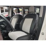 K-Design Fiat Doblo Araca Özel Oto Koltuk Kılıfı - Nakışlı Tay Tüyü ve Deri - Gri - Siyah