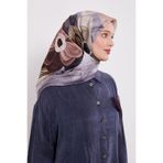K.Gri Menekşe Desen Twill İpek Eşarp