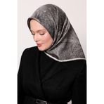 K.Gri Soyut Etnik Desen Twill İpek Eşarp