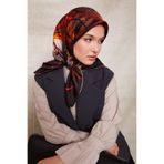 K.Kahve Karmaşık Desen Twill İpek Eşarp
