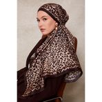 K.Kahve Leopar Desen Twill İpek Eşarp