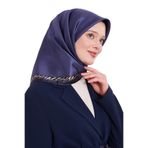 K.Lacivert Kenar Leopar Desen Twill İpek Eşarp