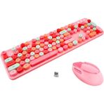 K-yonlineticaret Ally Mofi Sweet 2.4g Retro Kablosuz Q Klavye Oyuncu Klavye ve Mouse SETI-(5775) - KY002K-6RRI04 - Pembe