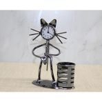 K-Yonlineticaret Metal Saksafon Çalan Müzisyen Kedi Saat ve Kalemlik - Standart