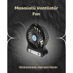 K-yonlineticaret Şarjlı USB Fan – Masaüstü Mini Vantilatör Taşınabilir Işıklı 3 Kademeli - KY002K-6PRW9 - Çok Renkli
