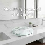 K-Yonlineticaret Yuvarlak Şeffaf Dijital Cam Baskül Tartı – 180 kg Taşıma Kapasitesi, Hassas Ölçüm,