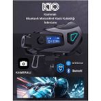 K10 Dvr Kameralı Intercom Bluetooth Motosiklet Kask Kulaklığı Kameralı Intercom Kulaklık - Siyah
