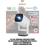 K2 Şarjlı Projeksiyon Cihazı Android Bluetooth Ev Sineması Keyfi - Ahşap Bej - Siyah