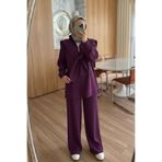 Ka Hijab Omuz Atkılı 3'lü Tesettür Takım - Mürdüm