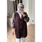 Ka Hijab V Yaka Kol Detay Merserize Tesettür Hırka - Kahverengi