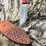 Ka Leather Craft Deri Kılıflı Damascus Avcı Bıcağı - Desenli