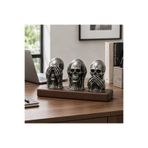 ka tasarım Silver Silence Skull Trio Kurukafa Görmedim, Duymadım, Bilmiyorum Masa Üstü Dekoratif Biblo