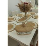 Kaan Home 6’lı Supla 1 Runner 1 Kapaklı Örgü Ekmek Sepeti Seti Bej Krem Desenli Sunumluk - 30 x 30 cm - Hasır - Krem