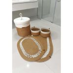 Kaan Home El Yapımı Dekoratif Örgülü Model 5'li Banyo Seti 2’li Paspas 50X80 cm ve 40X60 cm + Sepetler 18X18 cm & Çamaşır Sepeti 35X33 cm - Hasır Rengi