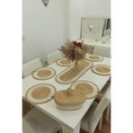 KAAN HOME Kaan Home 6’lı Supla 1 Runner 1 Kapaklı Örgü Ekmek Sepeti Seti Bej Krem Desenli Sunumluk