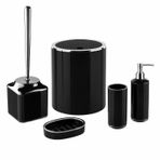 Kabakoz 5li Banyo Seti, Beş Parça Düzenleyici, 5 Litre Çöp Kovası, Tuvalet Fırçası, Sıvı ve Katı Sabunluk, Diş Fırça ve Macunu Kutusu (Siyah)