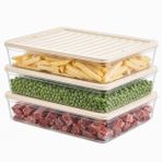 Kabakoz Derin Dondurucu 3 Parça Plastik Saklama Kabı Seti, 7200ml, Buzluk Düzenleyici Şeffaf Kap, Buzdolabı Gıda Erzak Kapaklı Depolama Kutusu, 2400ml x3 (Bej, 7200, Mililitre)