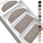 Kabarık Bali Shaggy Merdiven Paspasları 15 Adet Kaymaz Kendinden Yapışkanlı Halı Yolluk Pedleri Gri Yarım Daire Tasarım 19 x 56 cm