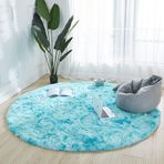Kabarık Halı Modern Gradyan Renkli Kabarık Yuvarlak Halılar Oturma Odası veya Yatak Odası için Kullanılır Yuvarlak Yumuşak Tüylü Mikrofiber Alan Halısı Kaymaz Zemin Paspası OdaMavi 160 cm