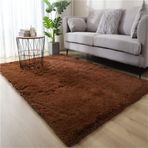 Kabarık Kahverengi Tüylü Halı Oturma Odası Yatak Odası Çocuk Odası için - Yumuşak Yüksek Havlı Uzun Yatak Halısı - Modern Kaymaz Peluş Halı (80 x 160 cm)