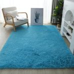 Kabarık Mavi Alan Halı Kaymaz Altlık Oturma Odası ve Yatak Odası için Büyük Tüylü Halı 200x300 cm