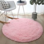 Kabarık Pembe Yuvarlak Peluş Alan Kilimi, Oturma Odası, Çocuk Yatak Odası, Kanepe Ayak Pedi ve Balkon Paspası, Yumuşak Yastık Halısı, 80x80 cm (31,5 inç)