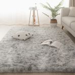 Kabarık Shaggy Halı - Kaymaz Yıkanabilir Modern Halı Oturma Odası Yatak Odası için - Suni Kürk İmitasyon Tiedye Gri - 50 x 180 cm